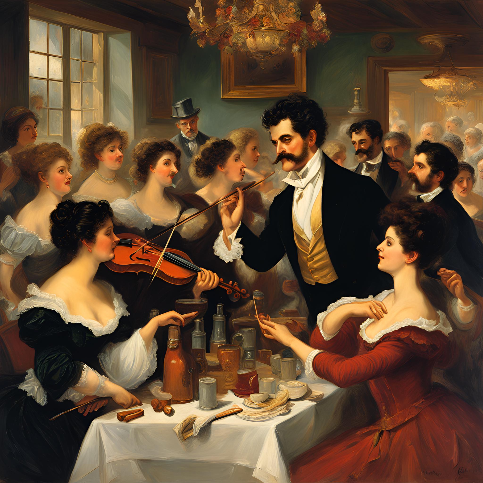 Johann Strauss der Während er Musiziert ein bier trinkt und frauen in der hand hat und zigarren raucht